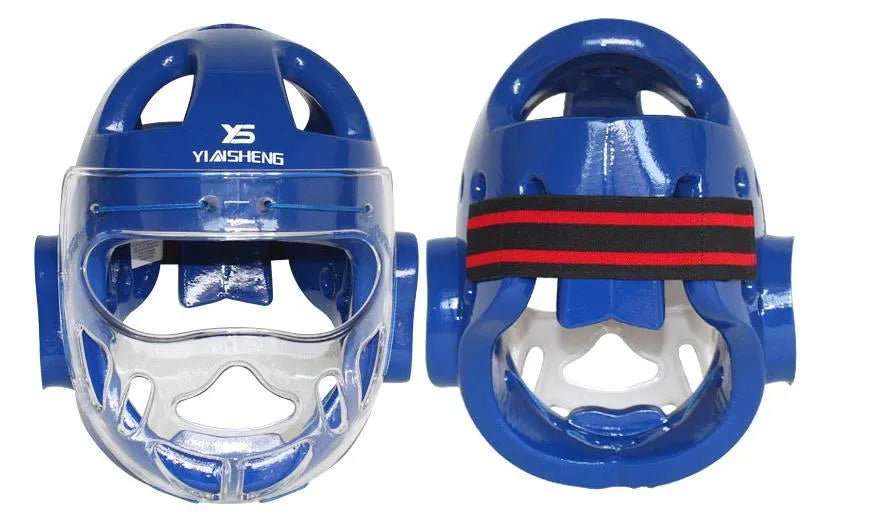 Karate helmet for boxing head protection in white, blue or red colour with size options from S to XL