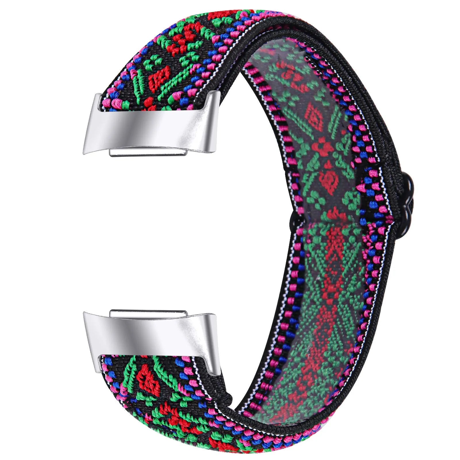 Printed elastic watch strap for Fitbit Charge 6 in various colours including rainbow