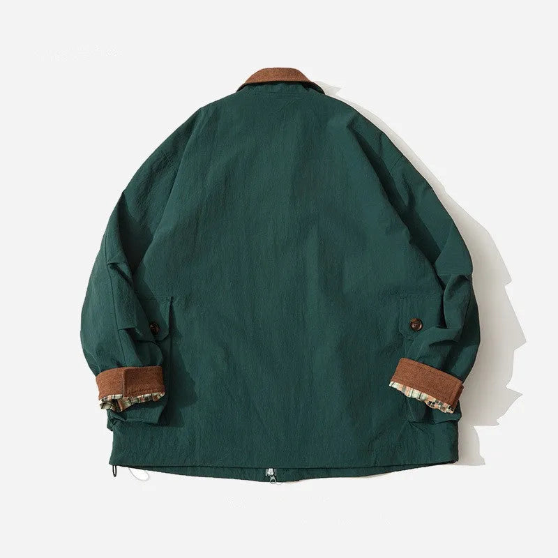 Green casual jacket with side seam pockets and long sleeves for men and women