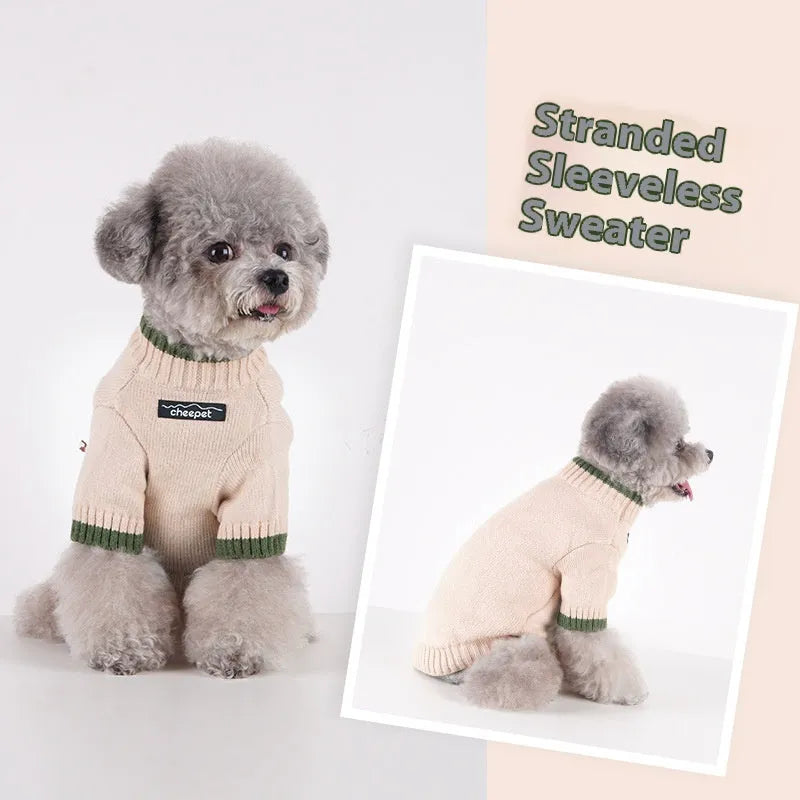 Two-leg pullover pet sweater in British-style knit with contrast colour, wool blend material for dogs.