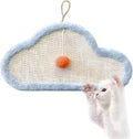 White cat scratching mat with natural sisal surface and cartoon sleeping cat design, wall-mounted