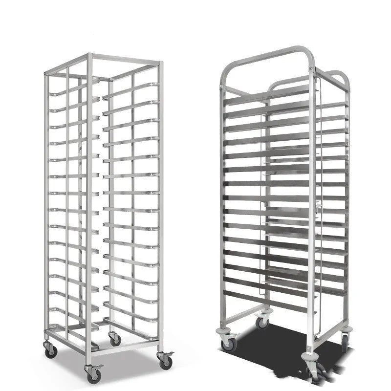 Six-tier stainless steel baking tray rack with secure locking clips