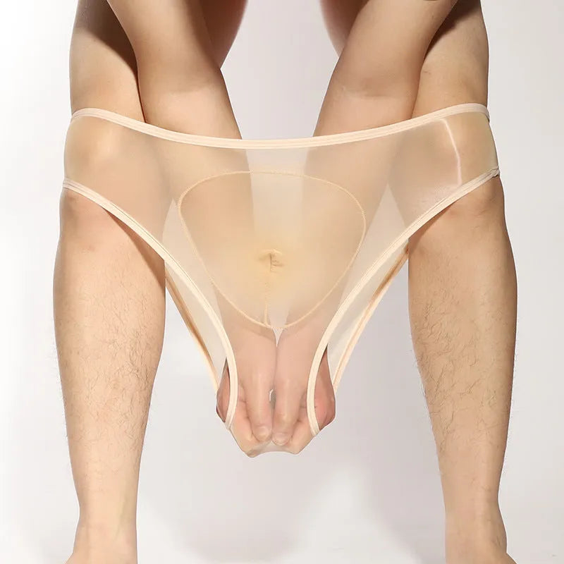 Men's transparent nylon briefs with bullet separation design in multiple colour options