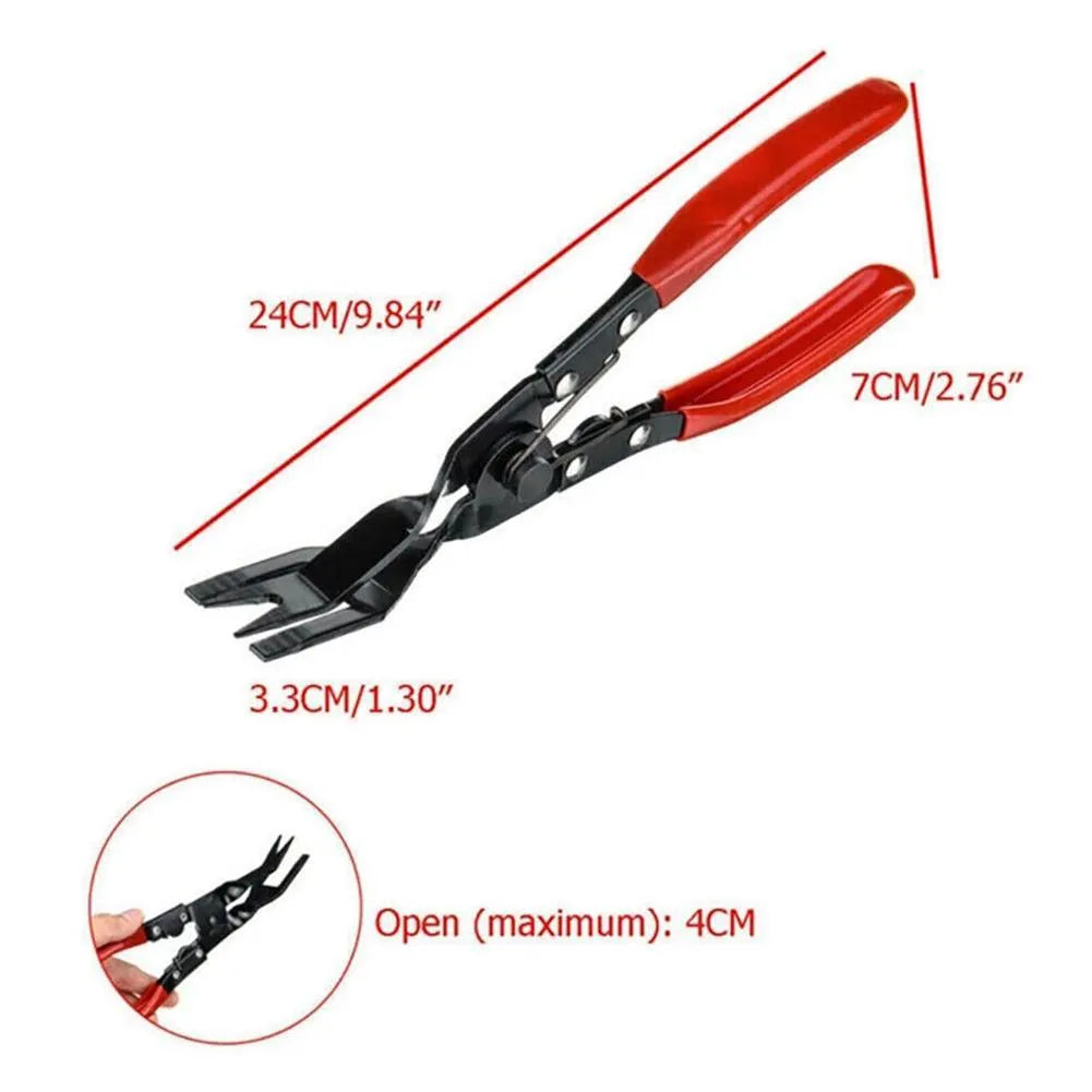 Blue steel car trim removal pliers with 235mm length and angled 32mm head