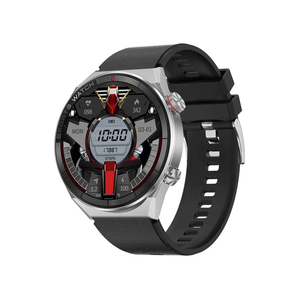 Large screen Bluetooth smart watch with call functionality showing black colour option with leather strap