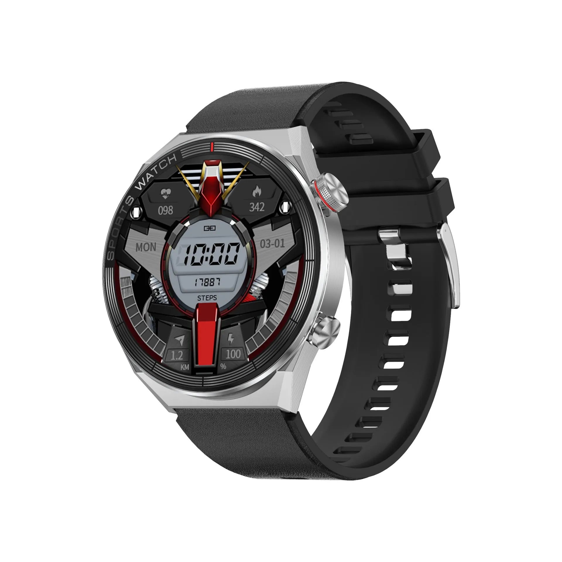 Large screen Bluetooth smart watch with call functionality showing black colour option with leather strap
