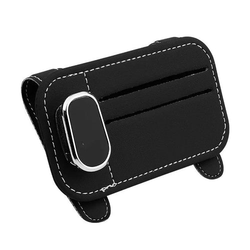 Cowhide leather car sun louver card holder with glasses clip in various colour options