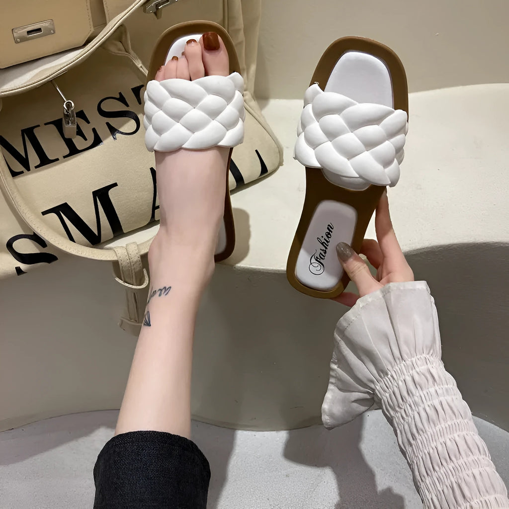 Women's plaid pattern anti-skid beach sandals with PVC thick sole in multiple colours