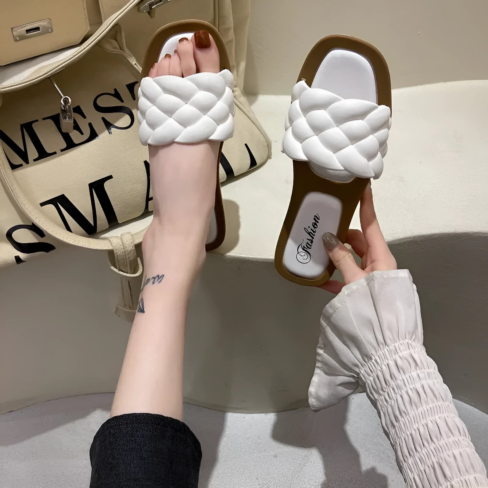 Women's plaid pattern anti-skid beach sandals with PVC thick sole in multiple colours