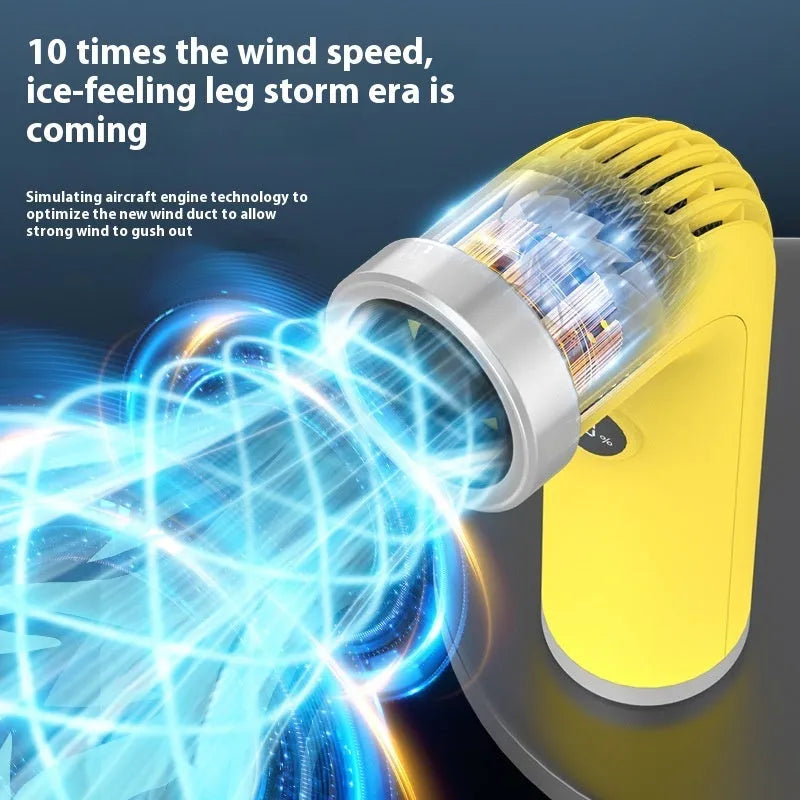 Bladeless personal cooling fan in apricot, pink, or yellow colour with lithium battery power