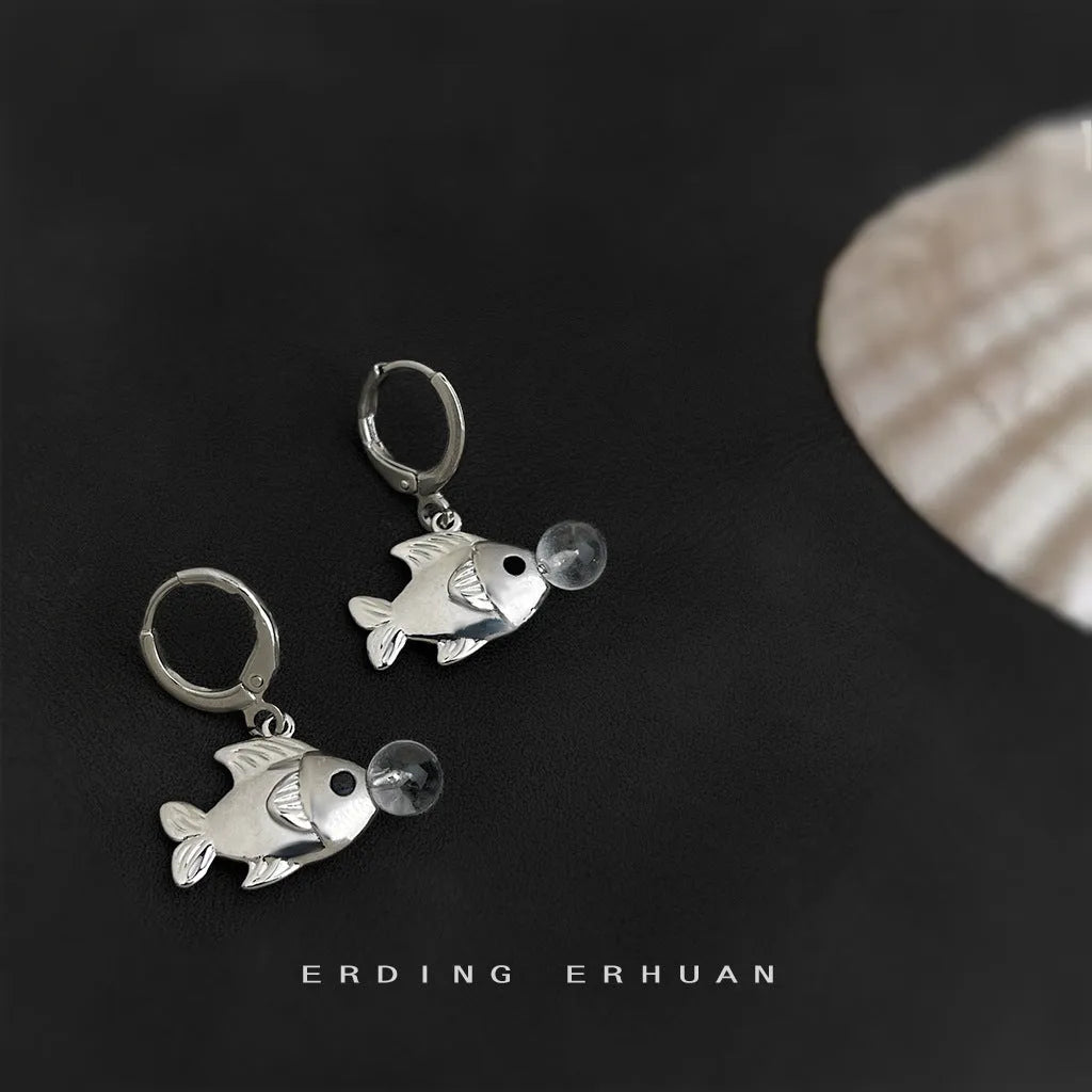 Original bubble fish design earrings with copper construction and electroplating finish