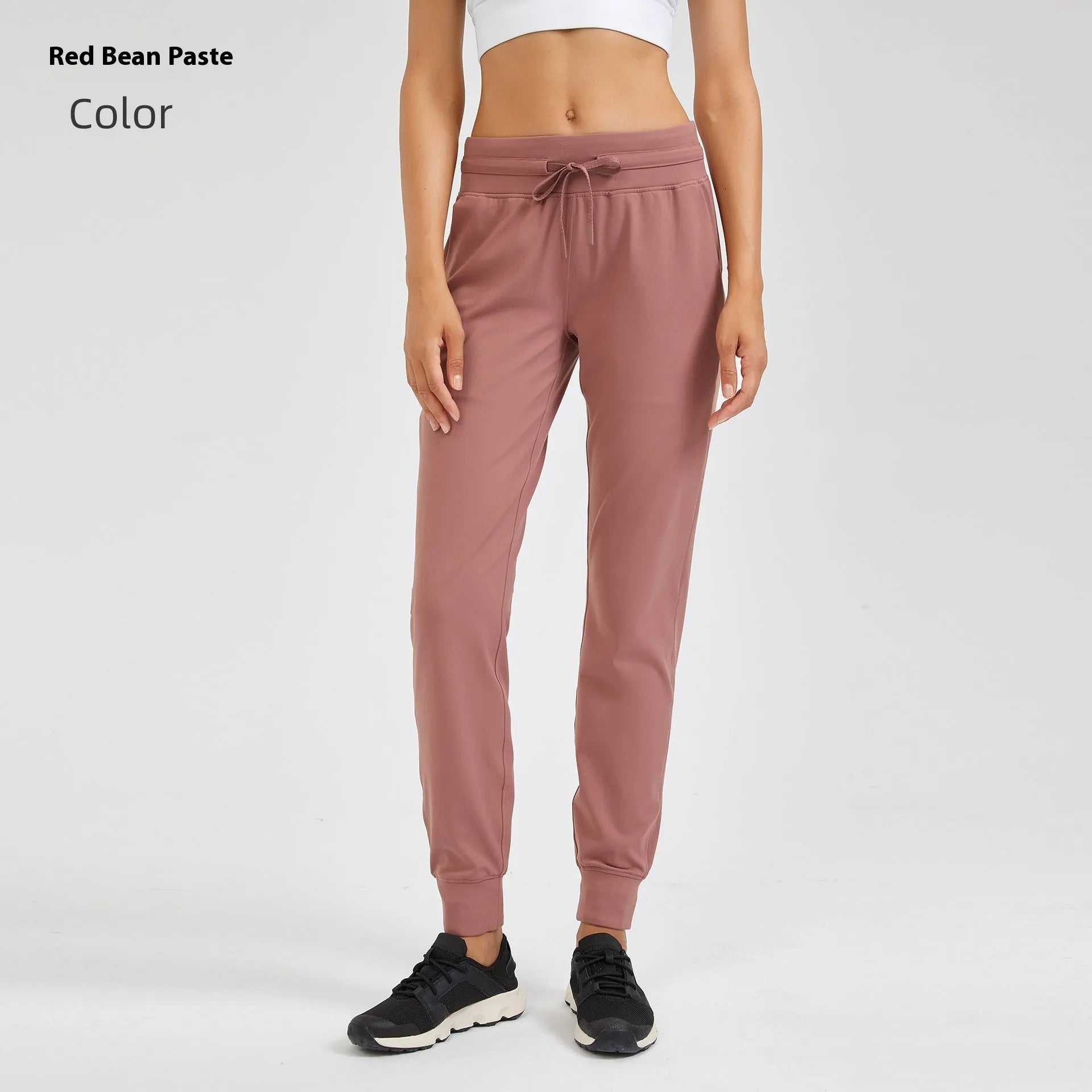 Women's high waist yoga pants with drawstring waistband in various colours