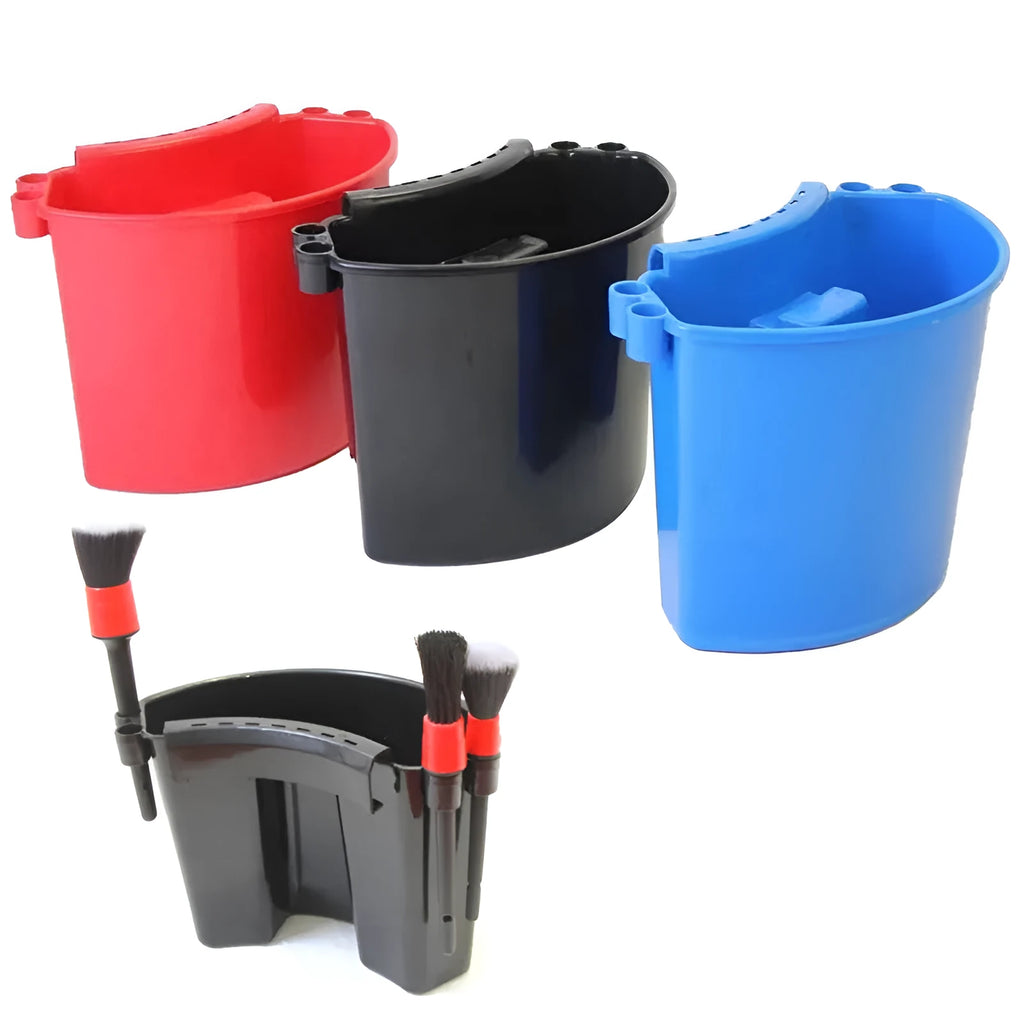 Car washing bucket with side brush holder in black, red, blue, or pink colour options