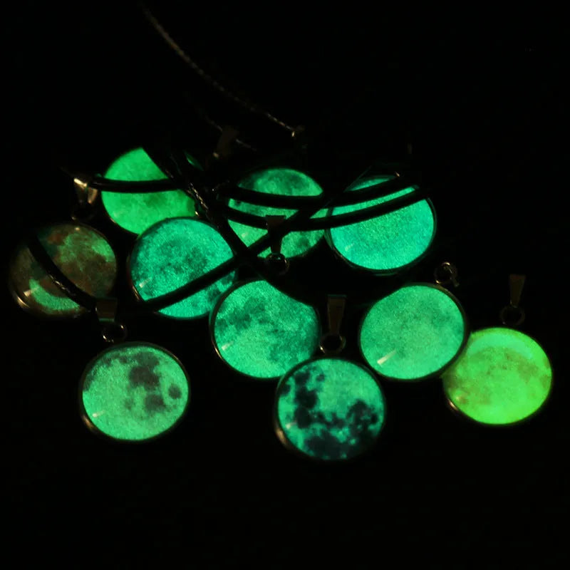 Luminous alloy unisex necklace with organic glass constellation pendant on adjustable glass chain.