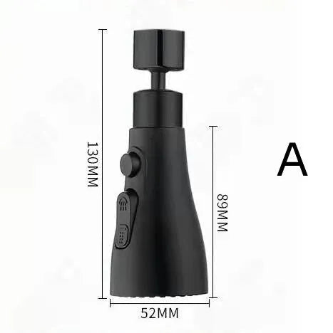 Silver universal pressurised kitchen faucet sprayer with rotating head and three-mode selector