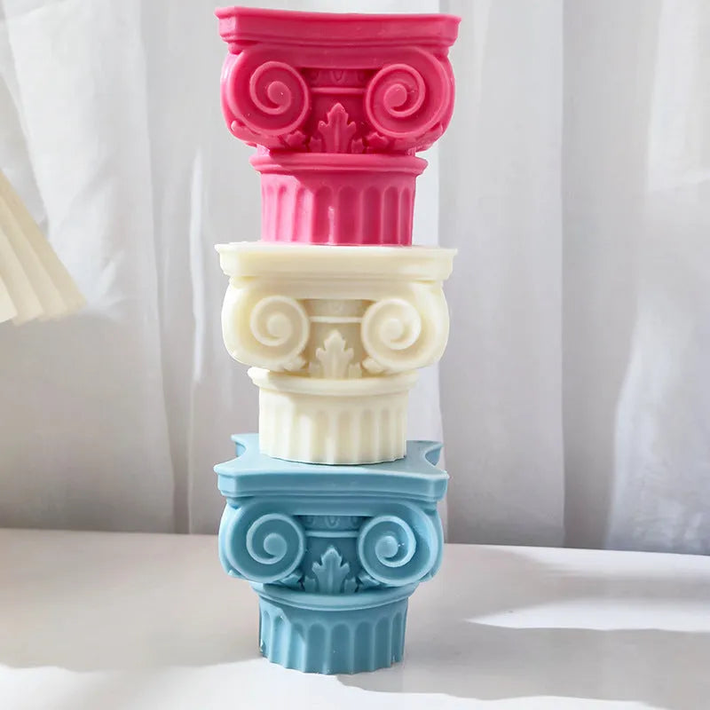 Silicone Roman pillar craft mold for making candles, chocolate, soap and plaster decorations.