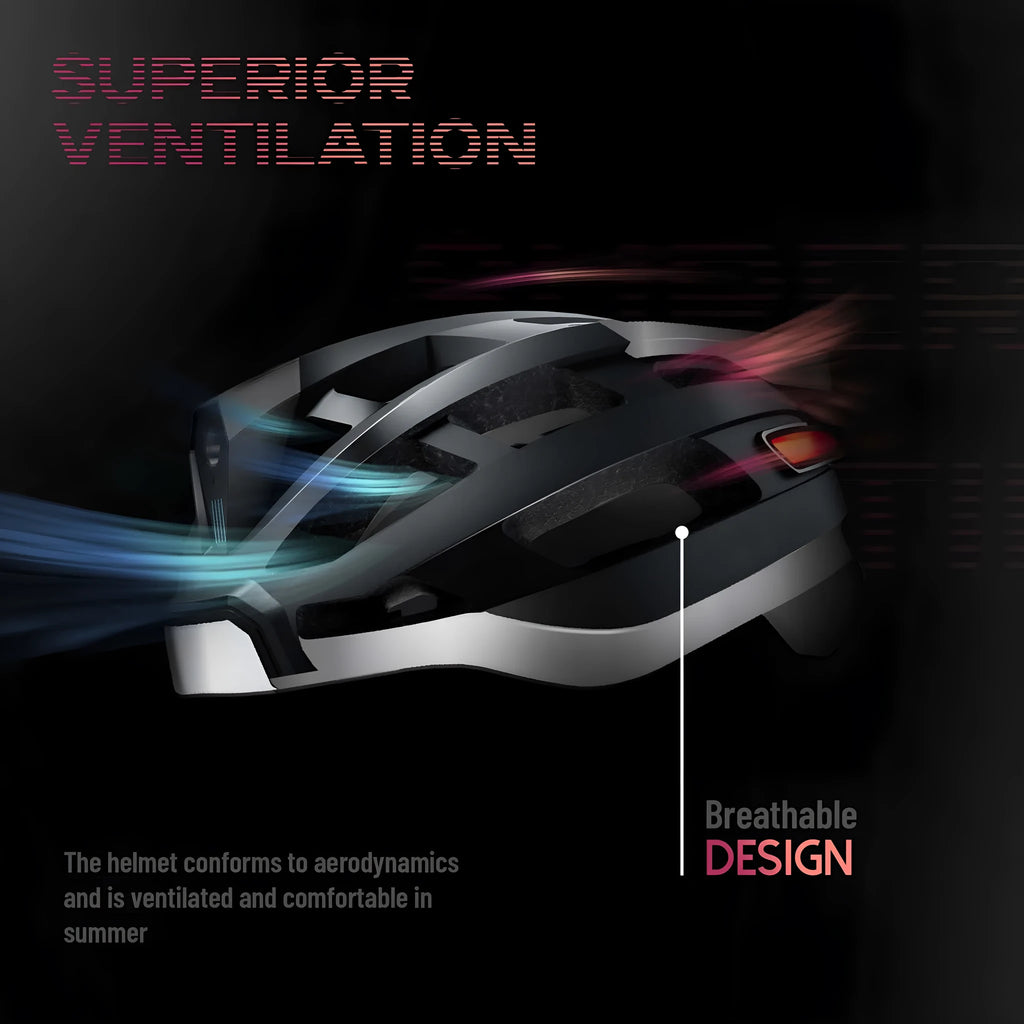 Black and grey smart Bluetooth integrated helmet with warning lights for adult cycling safety
