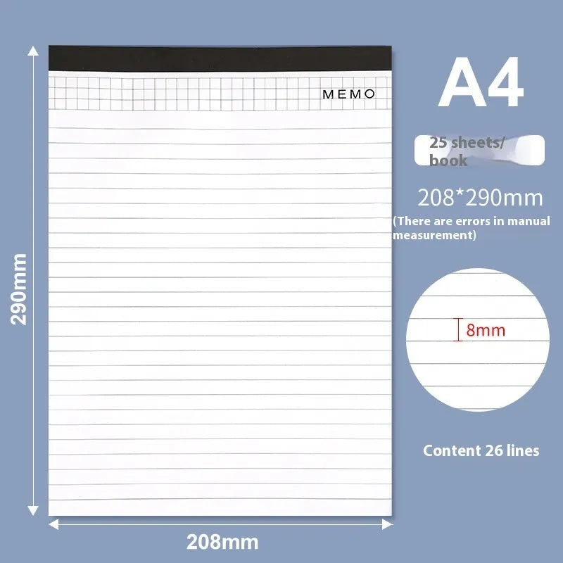 A4 tearable meeting minutes notebook with grid paper and wireless adhesive binding in assorted colours