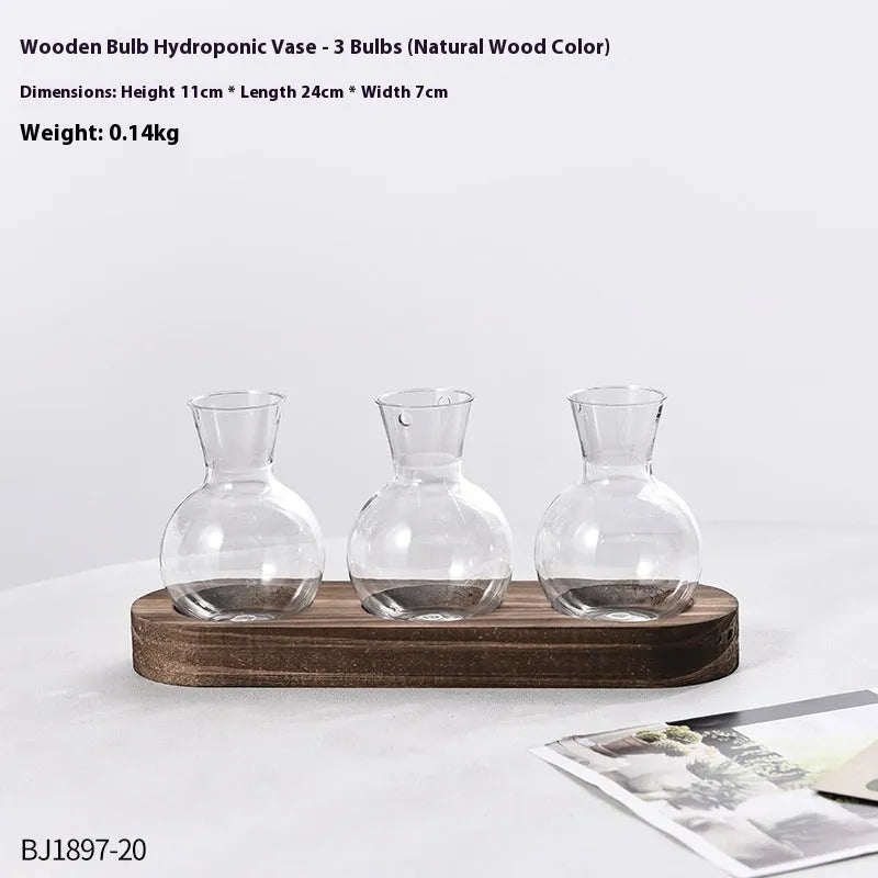 Wooden frame transparent hydroponic vase decoration in modern simplicity style