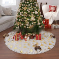 Plush red Christmas tree rug with snowflake XINGX pattern on a wooden floor