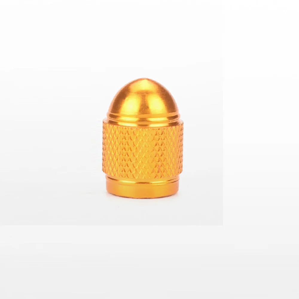 Aluminium alloy mountain bike tyre valve cap shown in five colour options: black, blue, gold, silver, and red