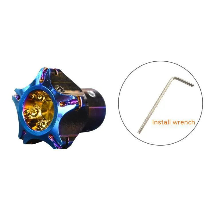 T6 aluminium motorcycle key head cover in hexagonal, pentagram, and plum blossom designs.