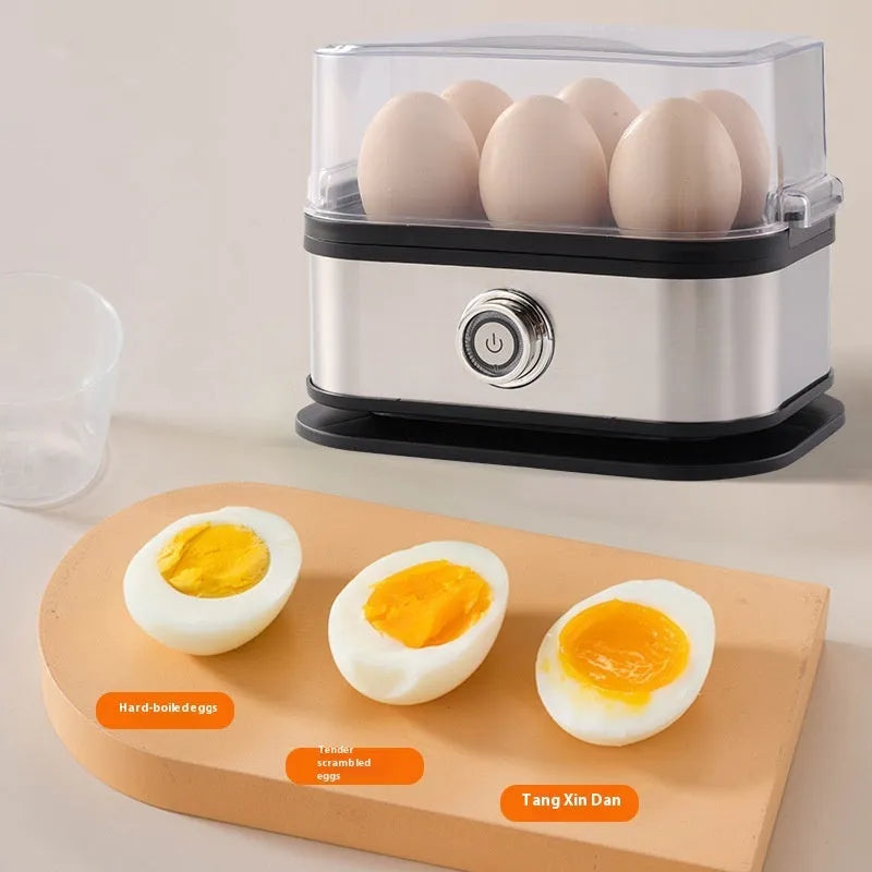 Black stainless steel portable egg boiler with carrying belt for travel use