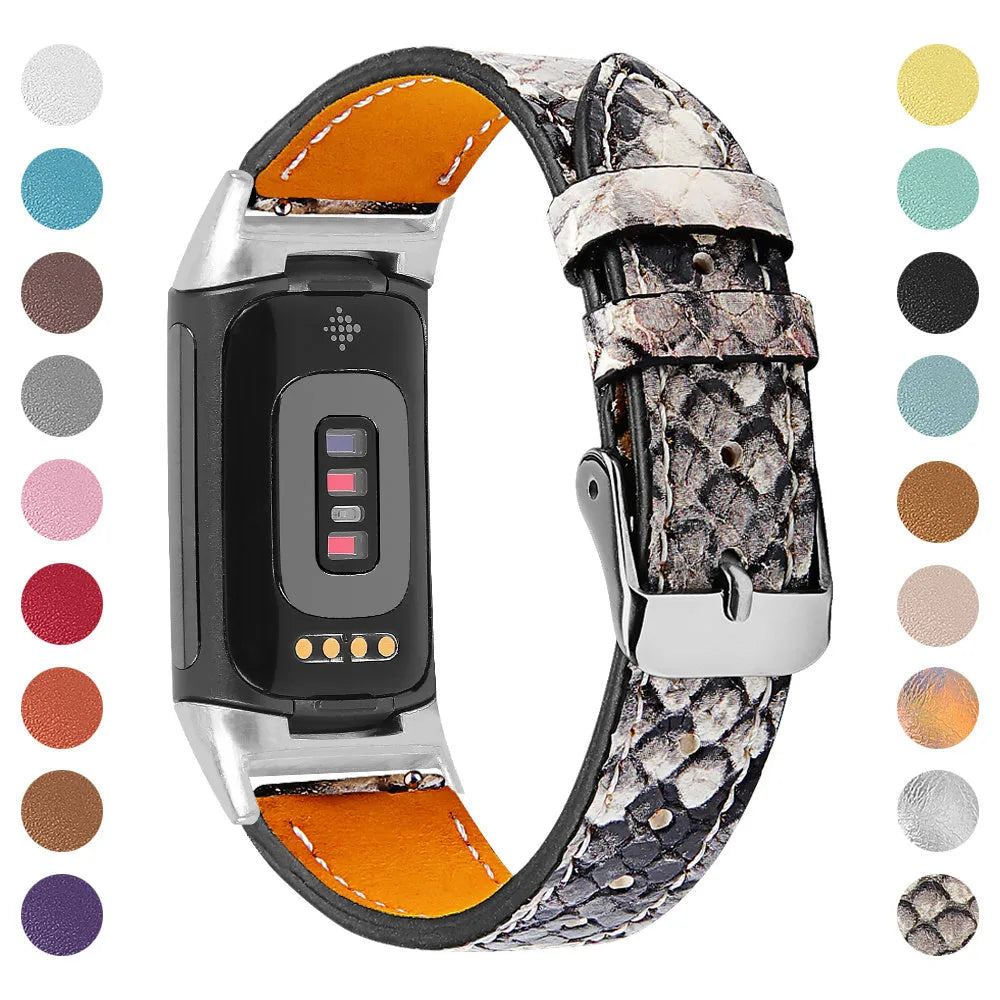 Genuine leather strap for Fitbit Charge 5 and Charge 6 smartwatch in multiple colour options