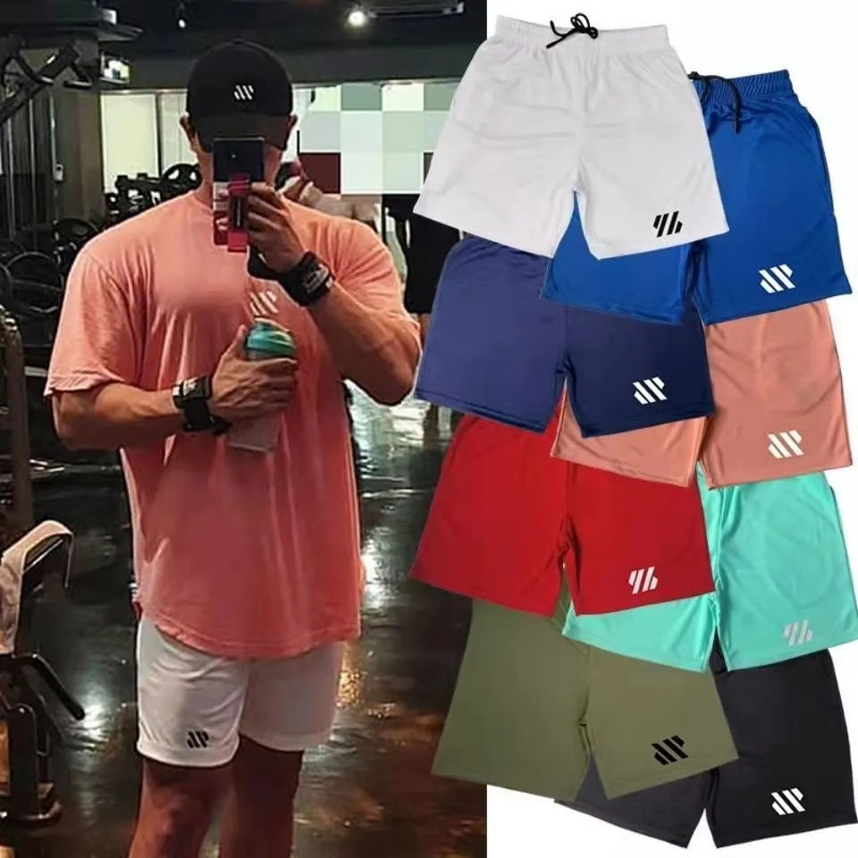 Man's loose-fit metal silk polyester sports shorts in army green colour for summer running.