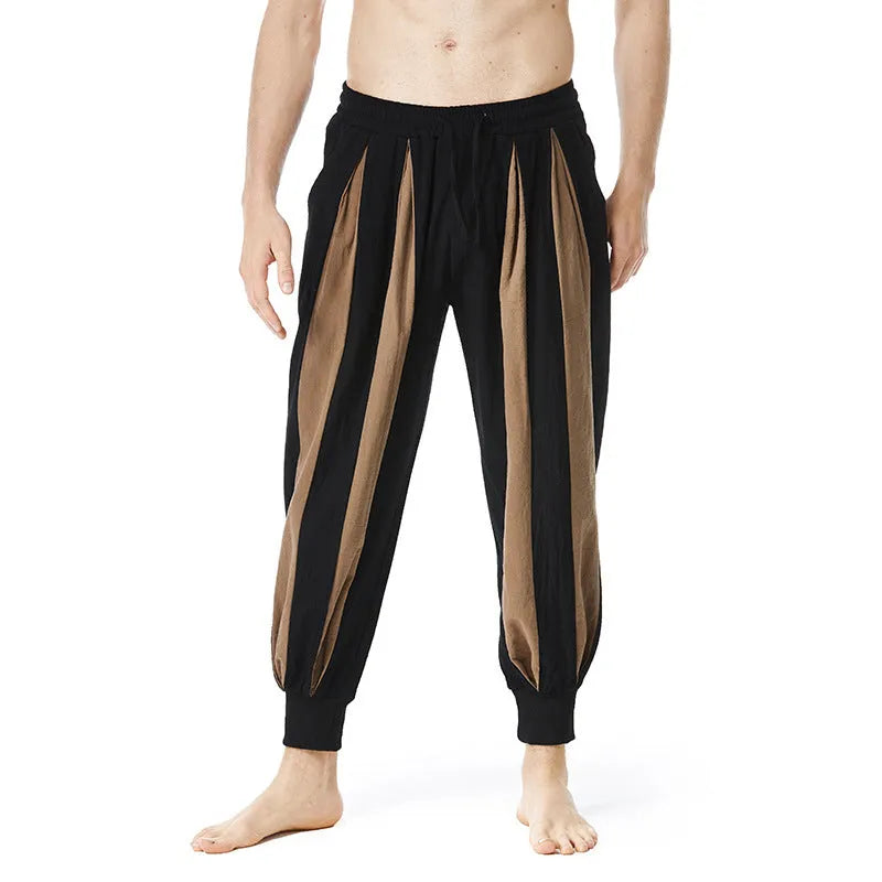Men's straight-leg casual trousers in polyester fabric available in four colours with Asian sizing