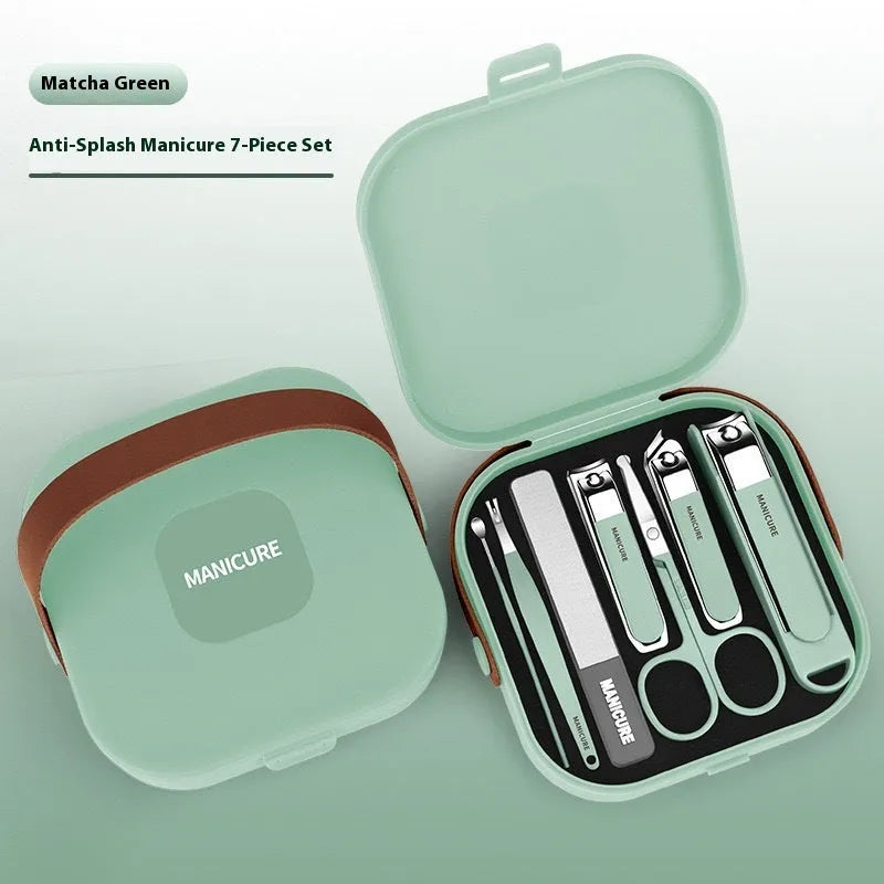 Portable fingernail maintenance kit with plastic and stainless steel tools including pliers and tongs