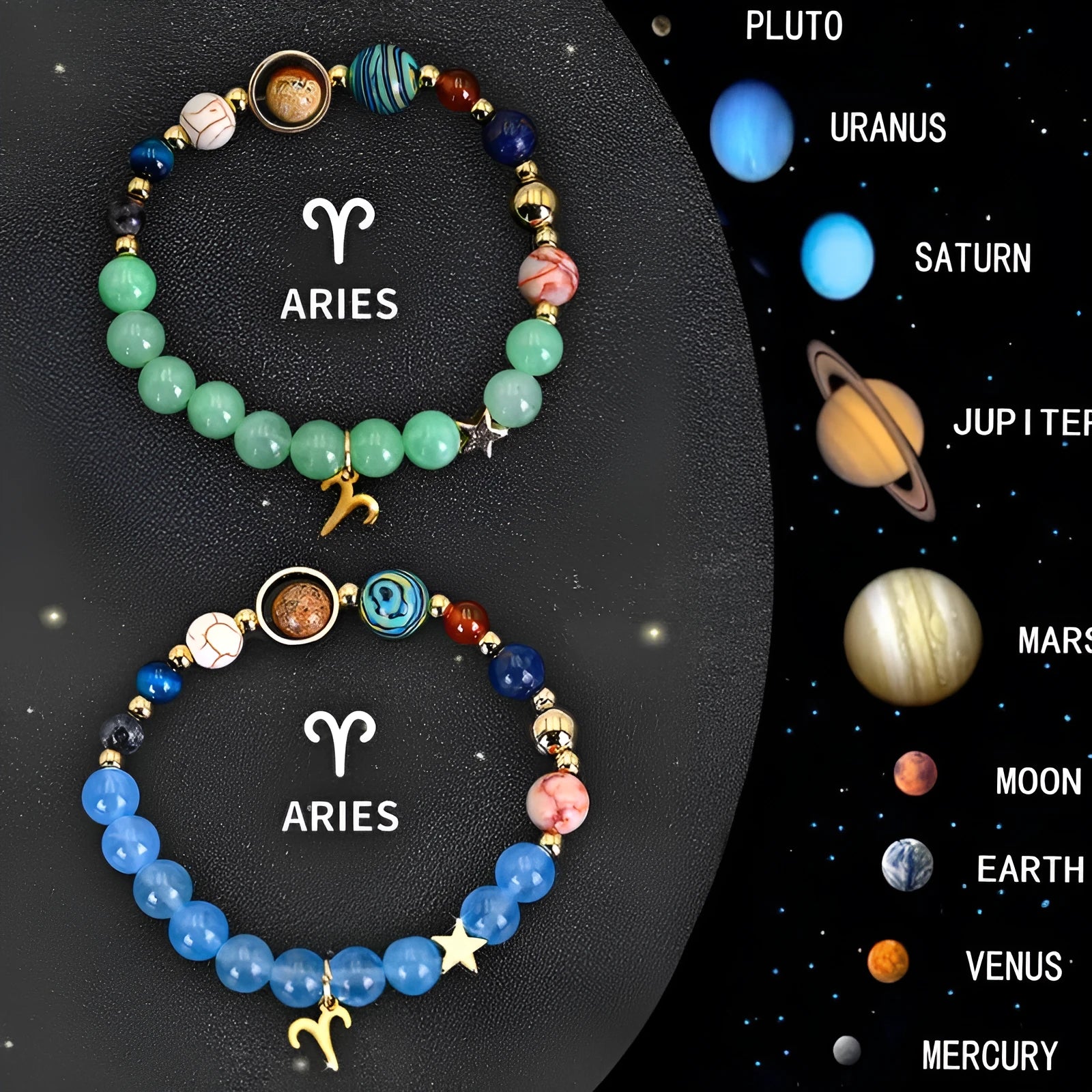 Natural stone beaded bracelets for twelve zodiac signs with adjustable thread closures