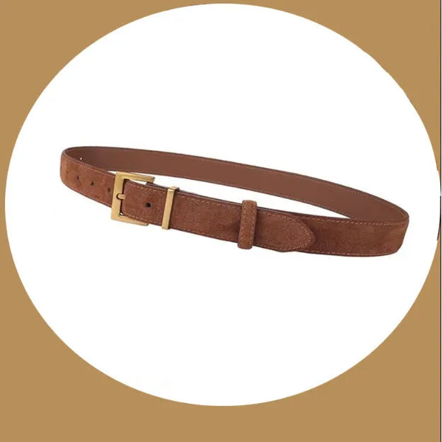 Ladies' black genuine cowhide leather belt with a silver alloy pin buckle on a 100cm length.