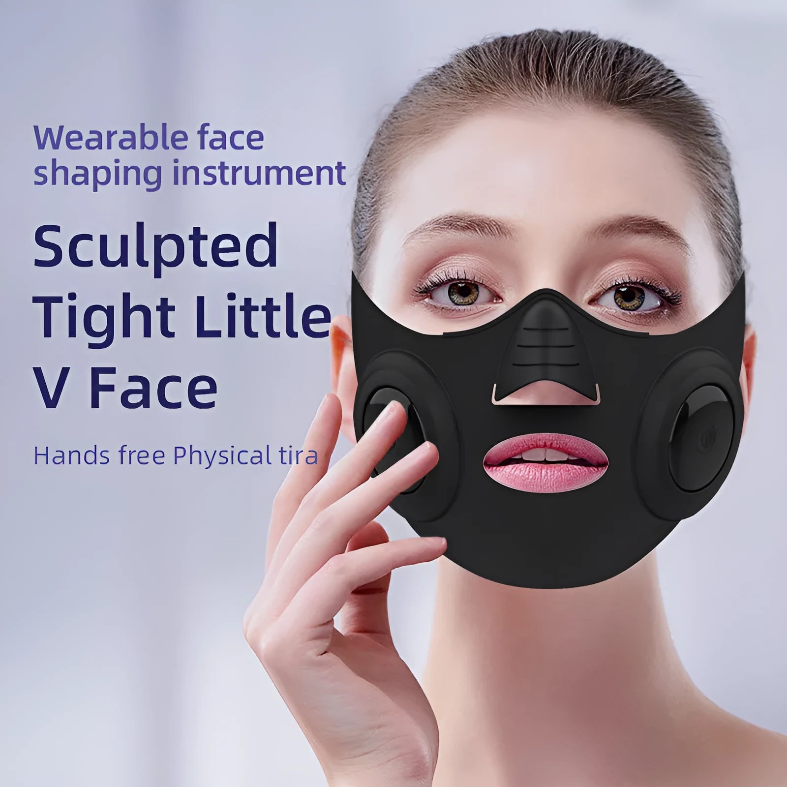 Black handheld photon facial mask beauty device with USB port and adjustable settings.