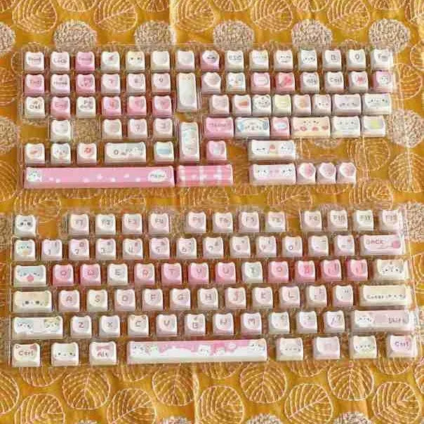 Complete 141-piece set of anime cat themed mechanical keyboard keycaps with five-sided sublimation printing.