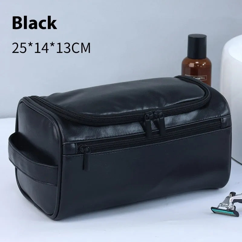 Large capacity waterproof cosmetic bag in retro style with skincare and makeup items inside