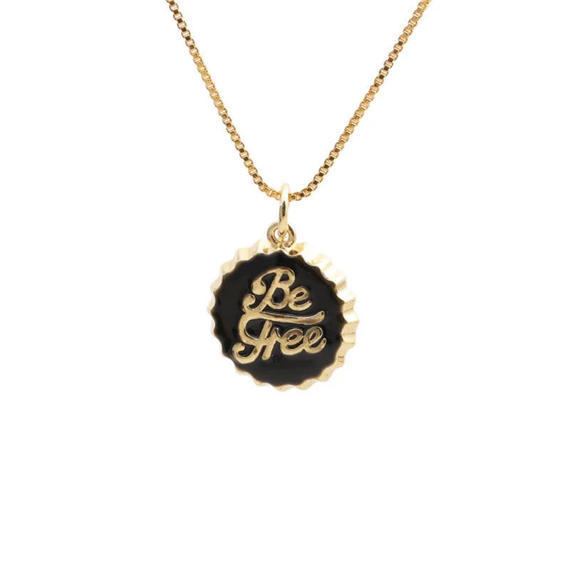 Copper bottle cap pendant necklace with electroplated 18K gold finish on 40cm box chain