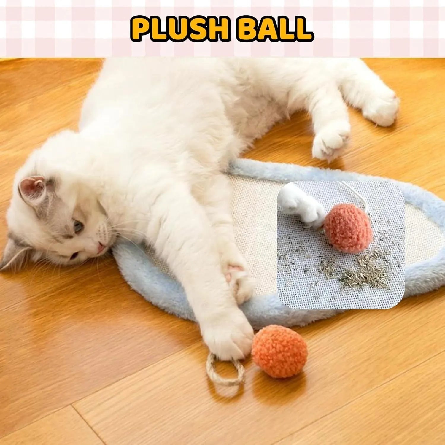 White cat scratching mat with natural sisal surface and cartoon sleeping cat design, wall-mounted