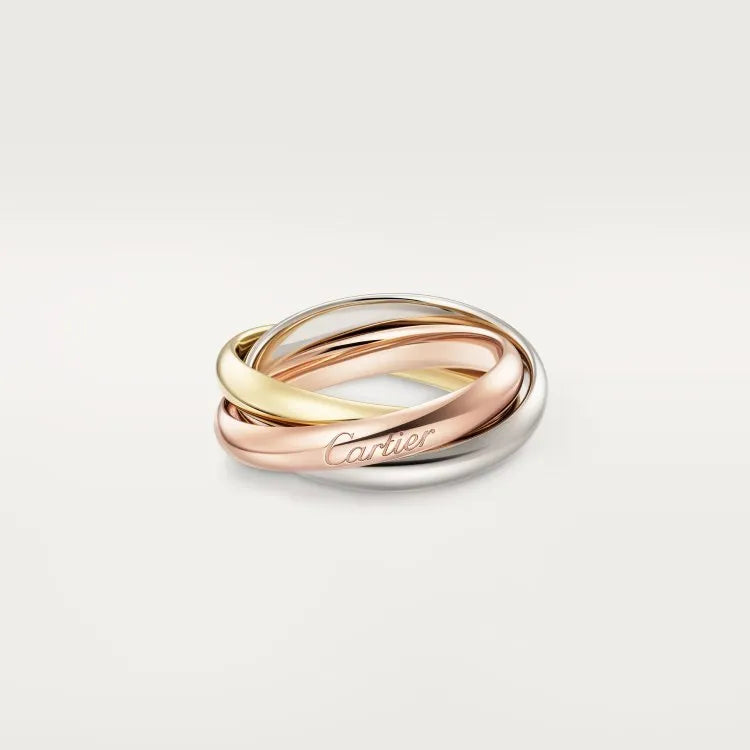 A pair of silver couple rings with full diamond settings, showing U-shaped and geometric band designs on a size 8 finger.