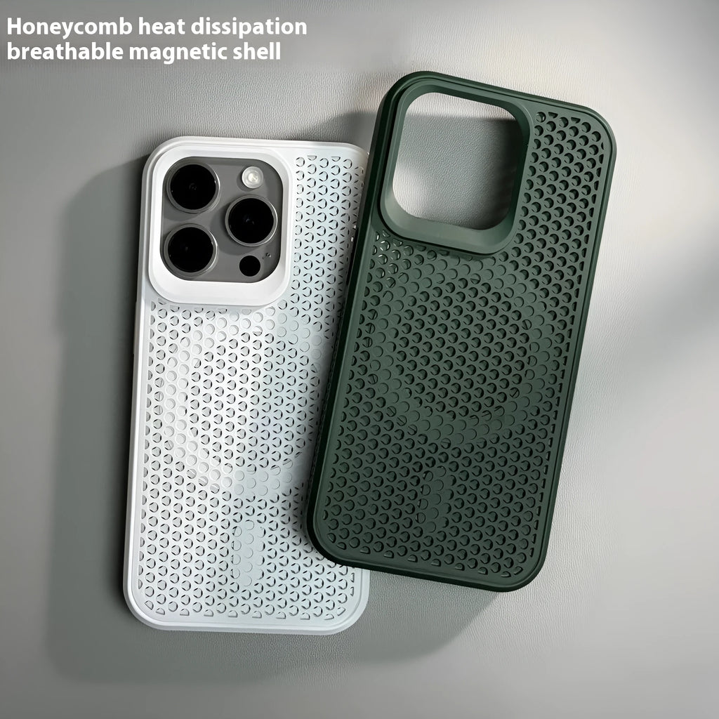 Simple honeycomb mesh magnetic phone case for iPhone 11 to 15 series in black hard PC