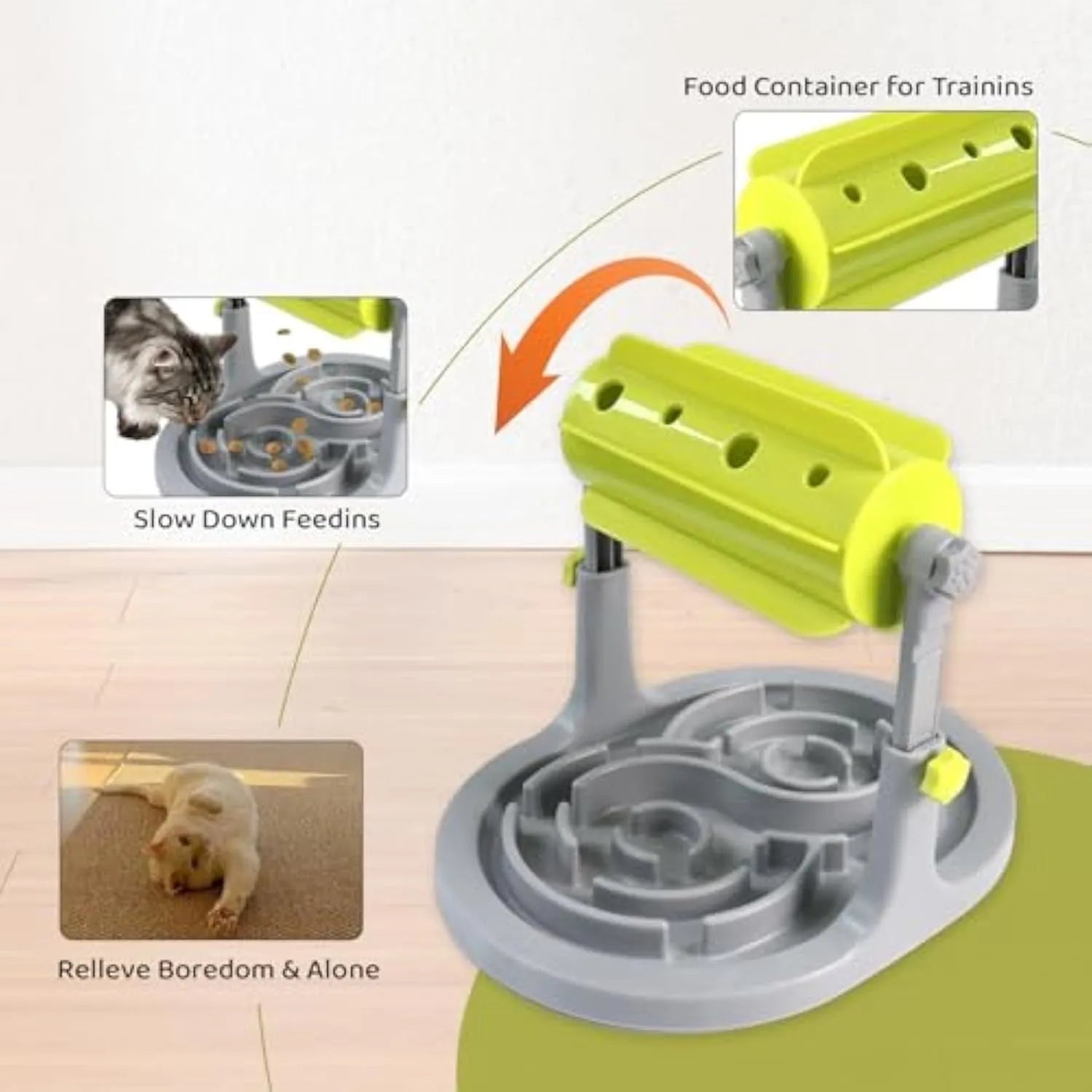 Blue adjustable height interactive dog and cat puzzle feeder slow food bowl toy