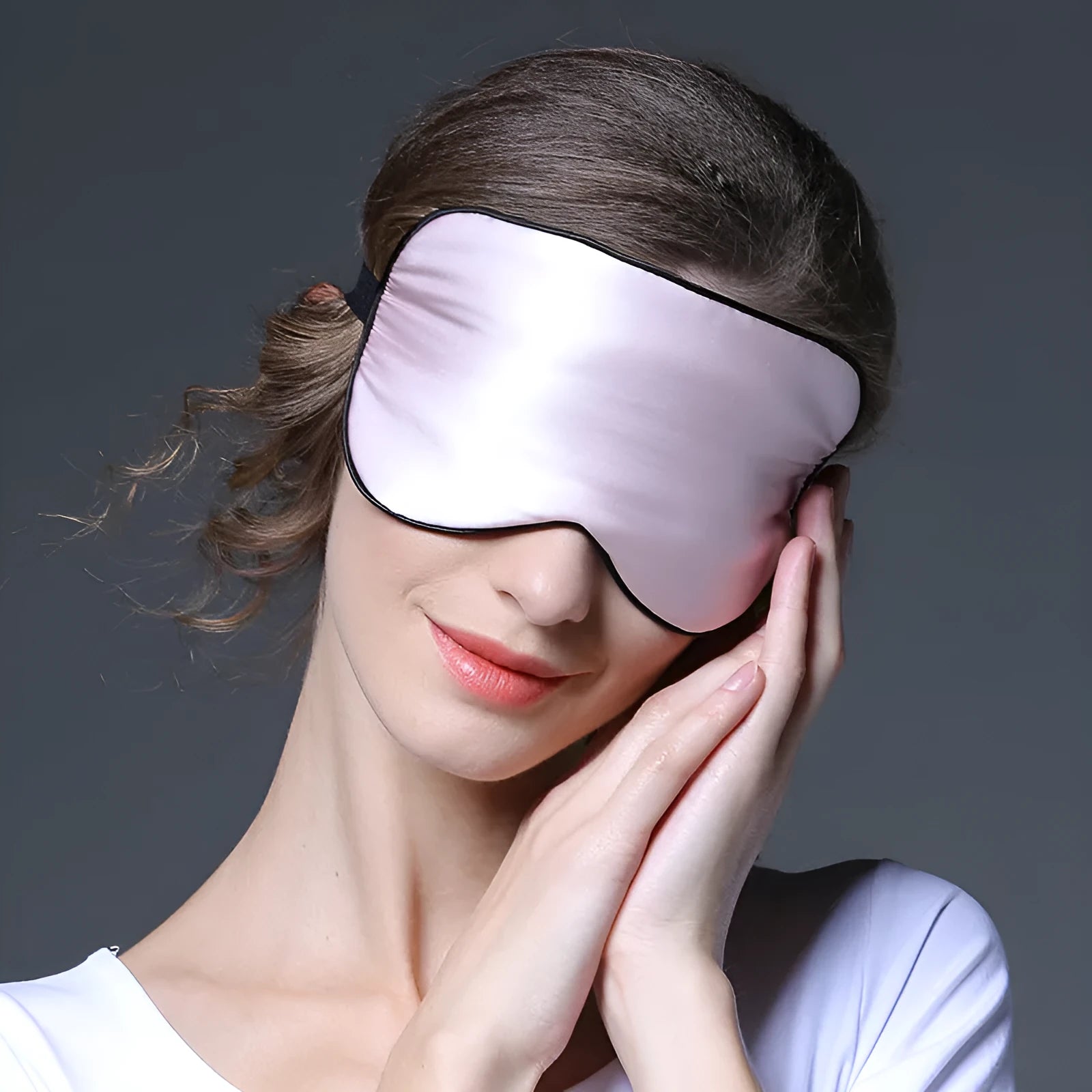 Double-sided mulberry silk eye mask in multiple colours, showing embroidery and print detail.