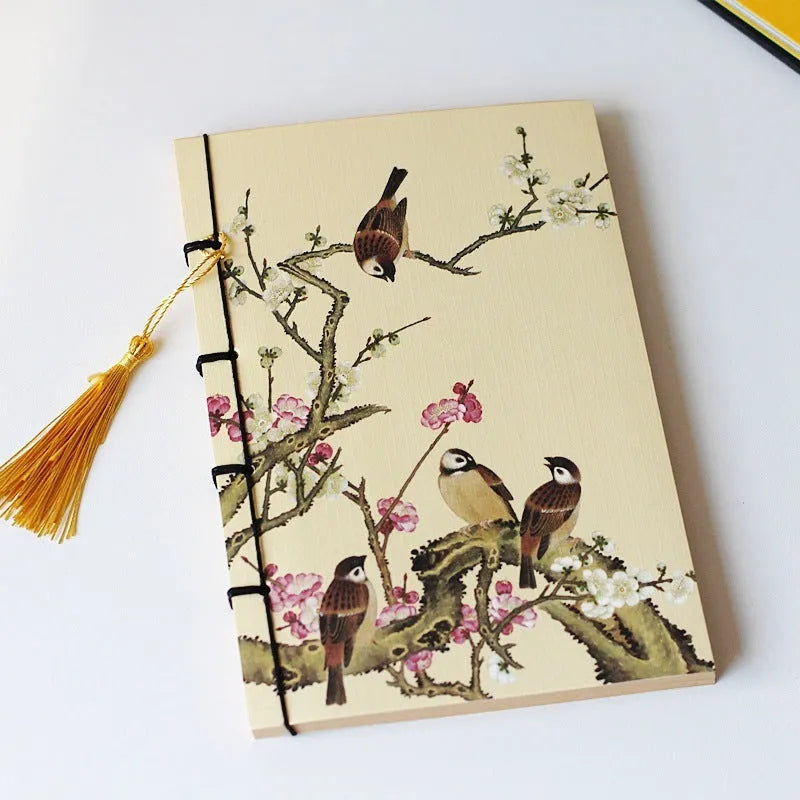 A5 antique wire-bound notebook with retro Chinese painting design on glossy embossed cover
