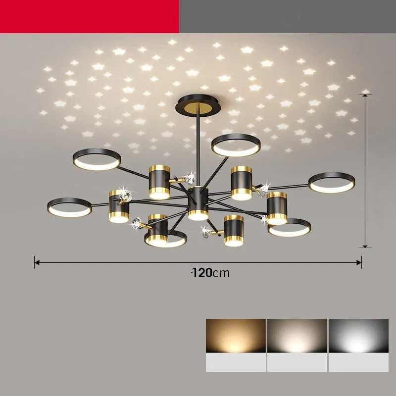 Black iron pendant lamp with 13-head Nordic star design and remote control