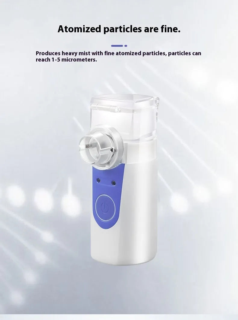 White plastic handheld nebuliser spray machine with USB charging port and single mist outlet