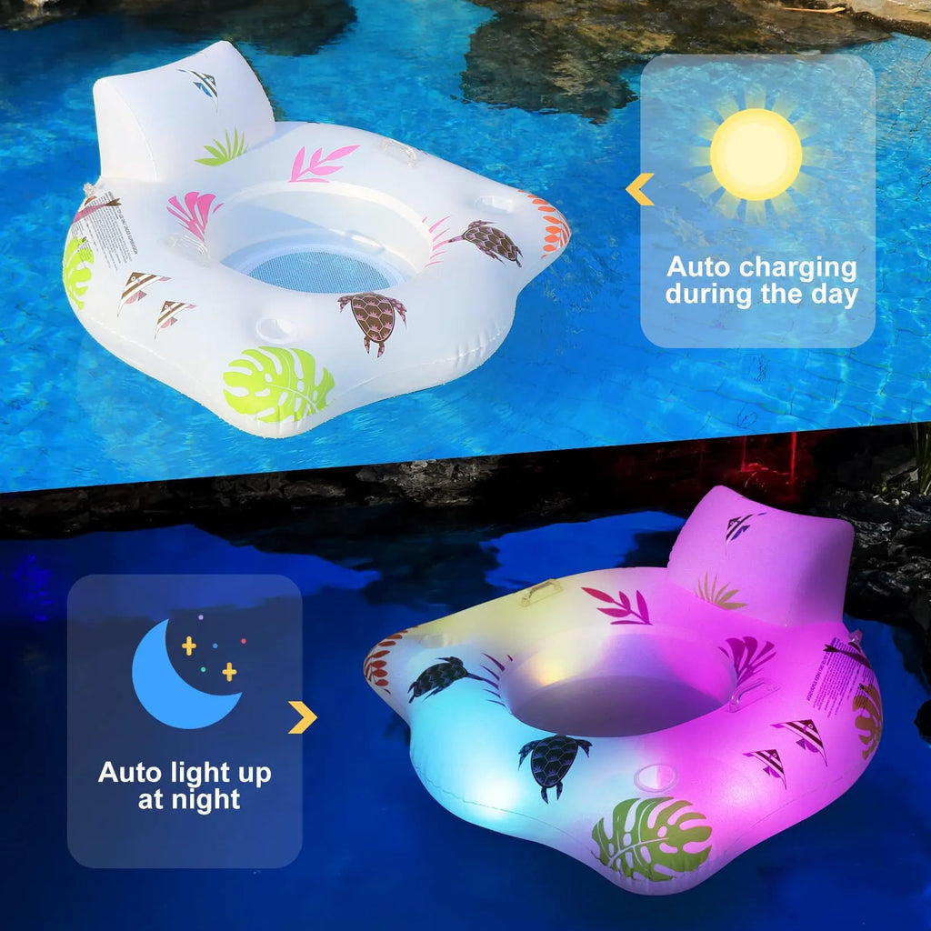 White luminous U-shaped inflatable seat float on water measuring 120x120cm