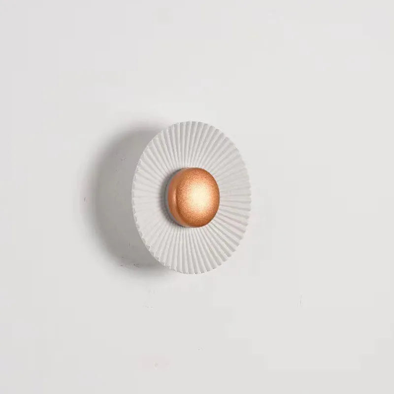 Round wall lamp with aluminium shade in multiple colour options including white and gold combinations