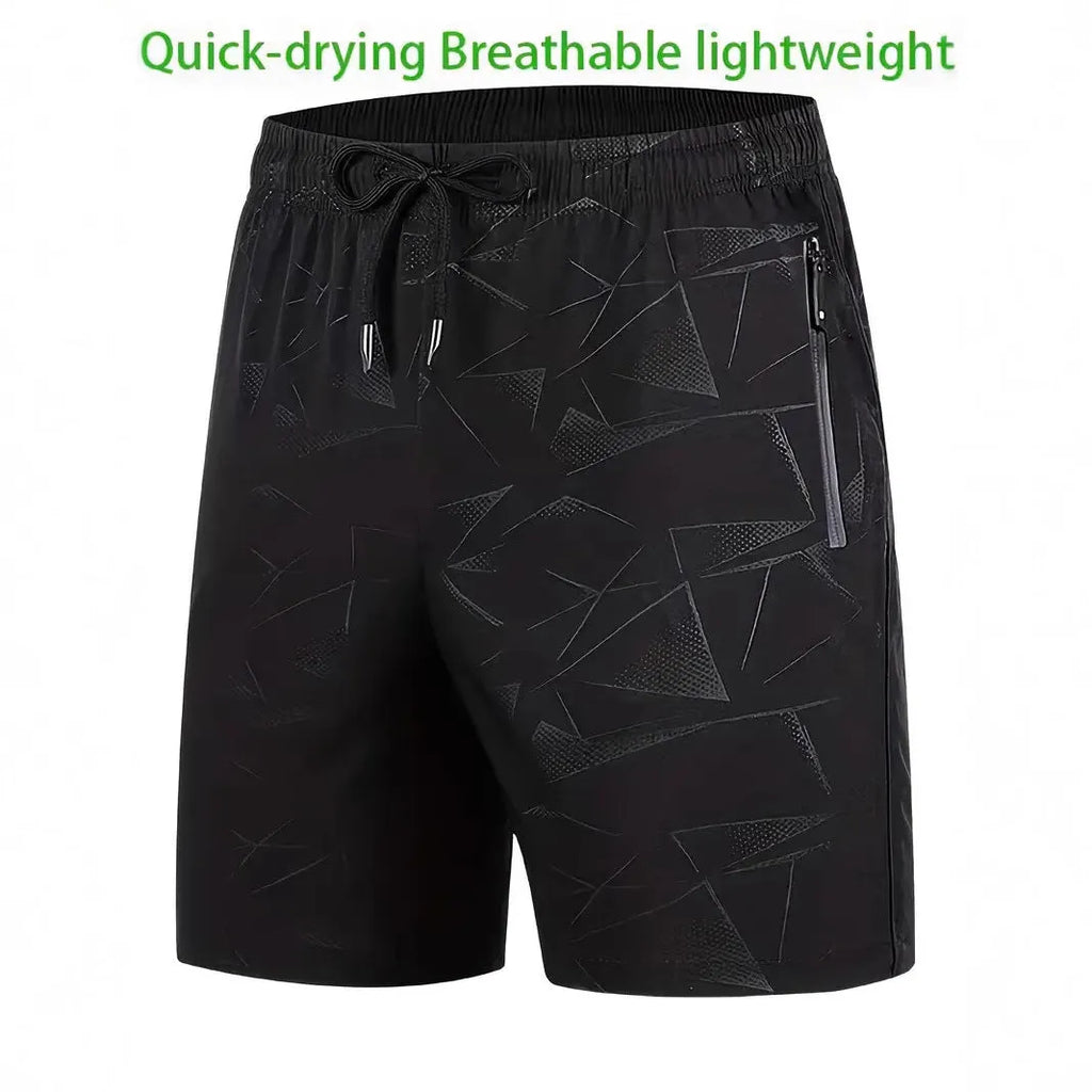 Men's black loose-fit polyester sports shorts with an elasticated waistband.