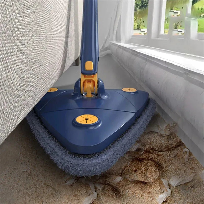 Extendable triangle mop with 360° rotating head and stainless steel pole for deep cleaning