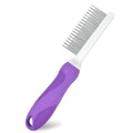Purple pet grooming comb with stainless steel teeth for detangling dog and cat coats